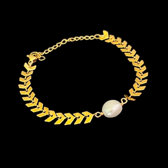 Ebb and flow bracelet with freshwater pearl Palma - Boho bracelet stainless steel pearl