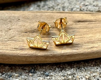 Ebb and flow stud earrings paper boat 925 silver 18k gold-plated origami paper boat - maritime stud earrings ship ebb and flow®