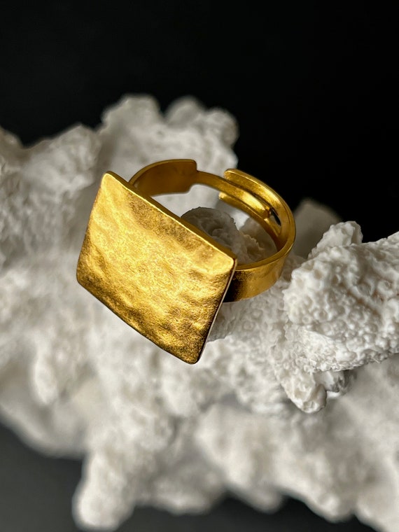 Ebb and flow ring Baltic Sea gold square - 22K matt gold plated - ring gold plated by ebbe und flut®