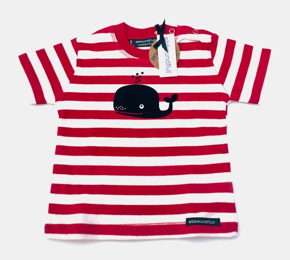 Maritime Baby Shirt Whale red white - Fair Trade & Organic - Baby Gift for Birth, Baby Shirt Whale Stripes, Ebb and Flow®