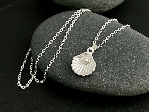 Ebb and flow necklace shell with pearl silver plated - jewelry Baltic Sea shell with pearl