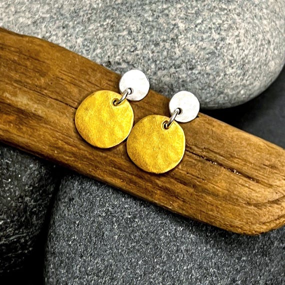 Ebb and Flow Kattegat Gold and Silver Stud Earrings - Round, matte gold-plated, matte silver-plated - Earrings by ebbe und flut®