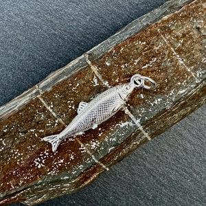 Kleiner Fisch aus Silber Anhänger für Halskette. Maße: Länge 26 mm x Breite 6 mm.