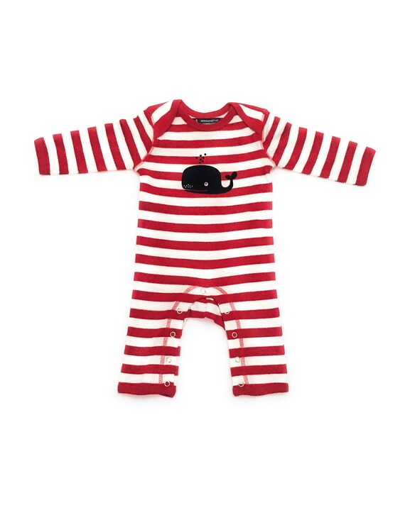 Ebb and flow maritime baby romper whale, baby gift for birth, romper whale red and white striped, ebb and flow®