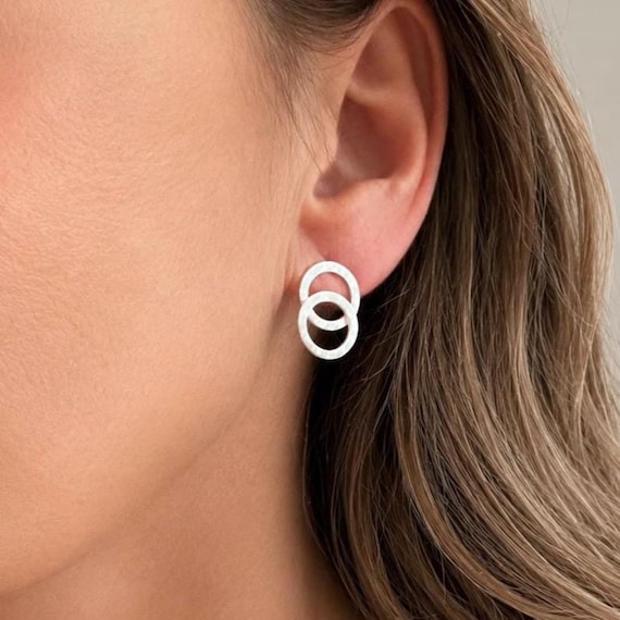 Tide Ring Stud Earrings - Nautical Stud Earrings in 925 Sterling Silver | Matte Silver | Textured Circles | Handmade Silver Jewelry