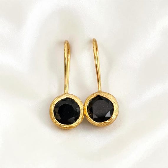 Ebb and Flow Gold Drop Earrings, Black, Small - Baltic Gold Earrings, Minimalist and Elegant, 24-Carat Gold Plated, Size S