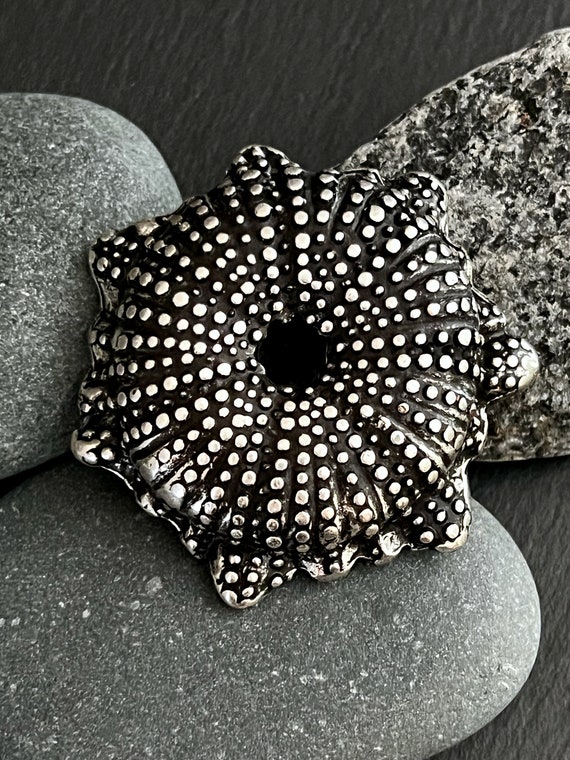 Ebb and flow belt buckle sea urchin silver - maritime belt buckle sea urchin for interchangeable belts with a width of 4 cm