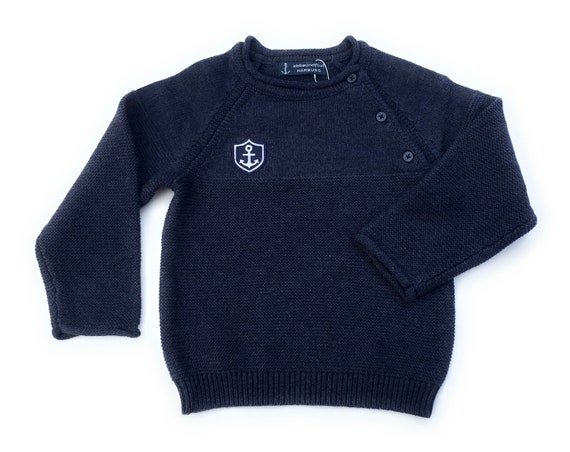 Maritime baby sweater anchor crest, knit sweater boy maritim, dark blue sweater, gift for birth, gift baby Christmas