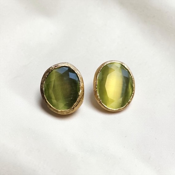 Ebb and Flow Gold Olive Glow Stud Earrings - Small Baltic Gold Earrings, Minimalist and Elegant