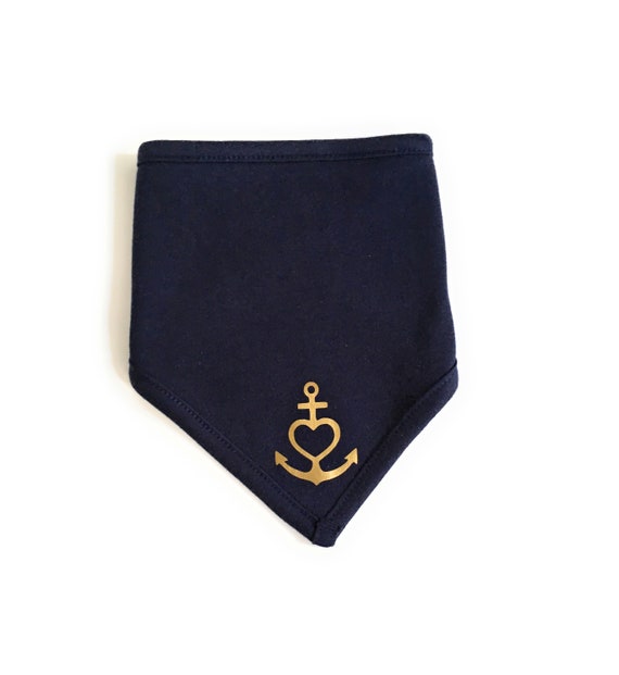 Ebb and Flow Baby Neckerchief "Anchor with Heart" dark blue/gold - Fair Trade & Organic - Faith, Love, Hope, Baby Gift for Birth