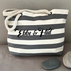 Beach bag Ebbe & Flut grey striped Maritime bag, beach bag made of linen canvas, large beach bag, ebbe und flut® image 2