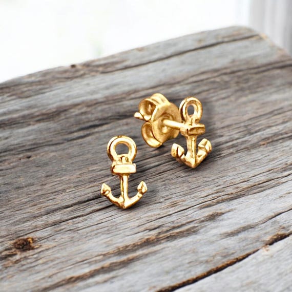 Ebb and Flow Earrings Baltic Sea Anchor Love - 22K matte gold-plated earrings, small anchor
