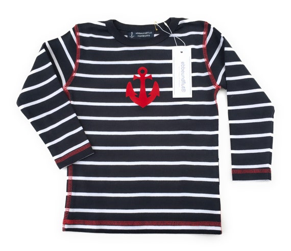 Maritimes Shirt Anchor - Long Sleeve Shirt Striped Anchor, Sweater Boy, Stripe Shirt Blue White with Anchor
