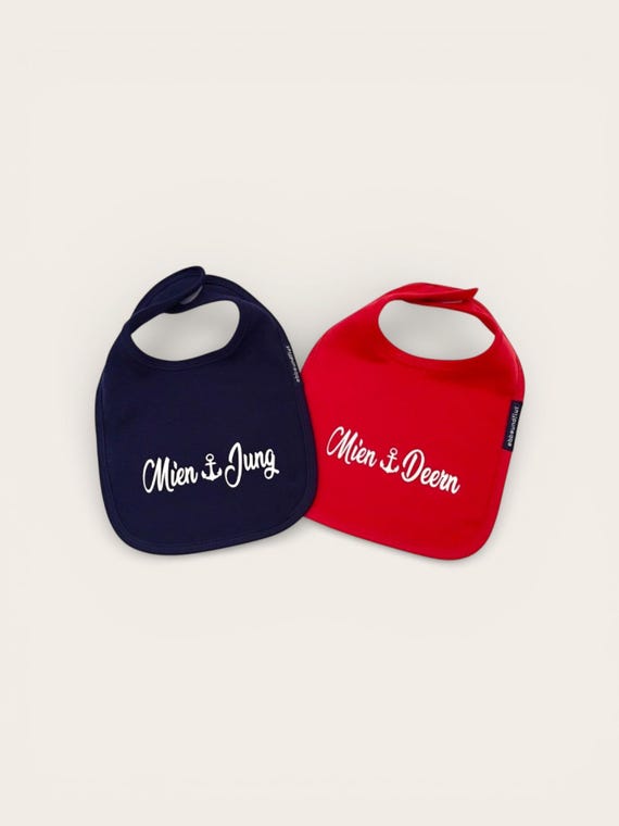 Ebb and Flow Bib Set Mien Jung and Mien Deern blue red twins, Hamburger Jung, Hamburger Deern, ebbe und flut®
