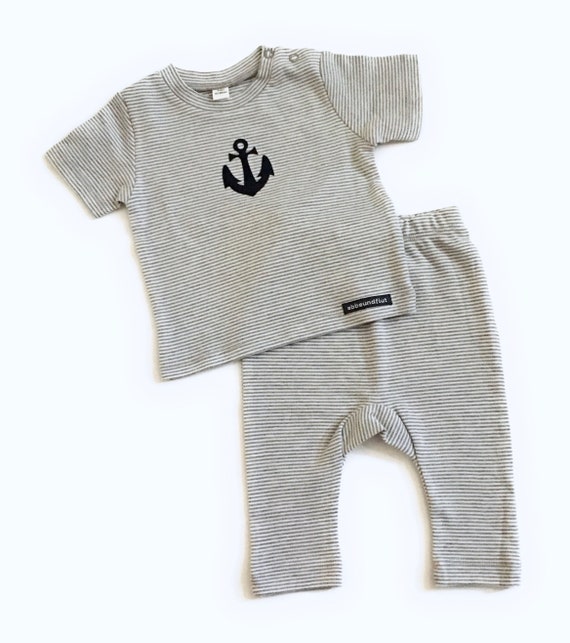 Maritimes baby-set Anchor-grey/white-fair & bio-baby, gift for birth, Babyshirt anchor, shirt striped, set anchor, organic cotton