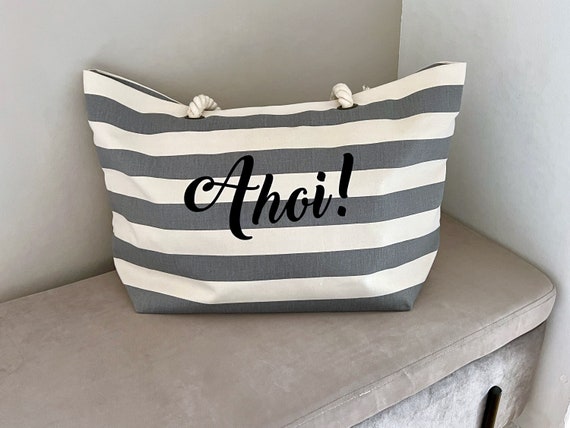 Ebb and flow beach bag Ahoy! Maritime bag, beach bag made of linen canvas, large striped bag, ebb and flow®