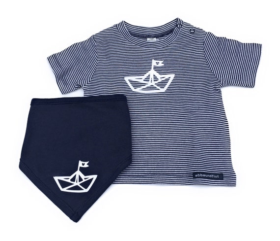 Babyset "Paperboat" ebb and flow - blue/white - Baby gift for birth, maritime baby shirt & scarf paper boat, ebb and flow®