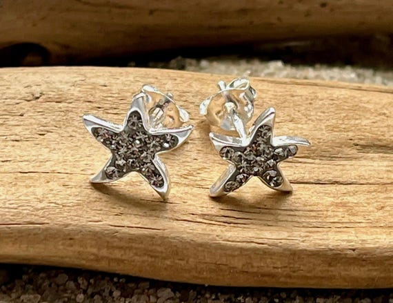 Ebb and Flow Starfish Stud Earrings Grey Zirconia - 925 Silver Stud Earrings Zirconia