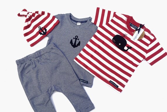 Maritime Baby set Wal & Anker-fair-organic baby Gift, Babyset, Hamburg Gift, Maritim, striped, baby shirt, baby trousers, cap