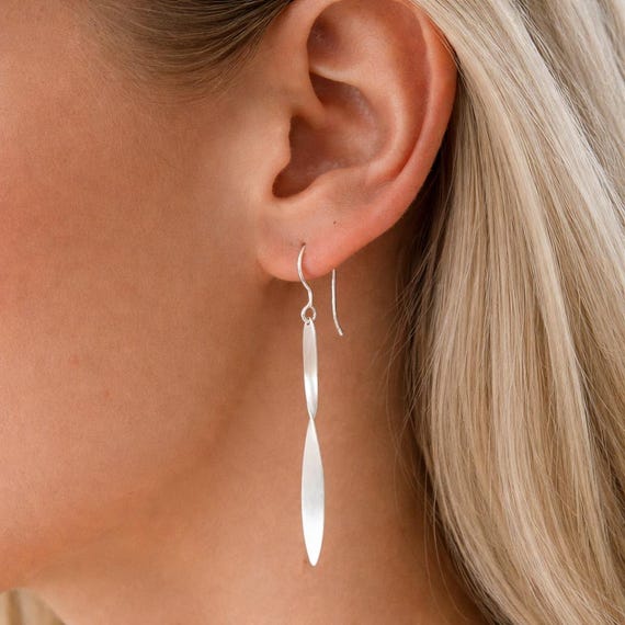 Ebb and Flow Earrings, Silver North Sea Wave, Ice-Matte Silver, Brushed Matte Silver