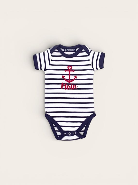Ebb and Flow Baby Body Moin - white/blue - maritime baby body Moin with anchor, ebbe und flut®