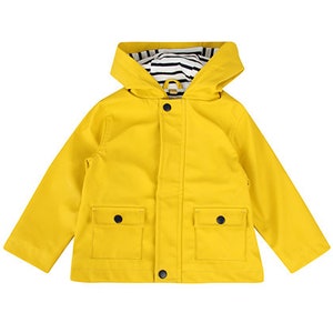 Ebb and flow rain jacket, Friesian mink, yellow, lined blue and white stripes, baby rain jacket, Hamburg, Northern Germany, ebbe und flut®