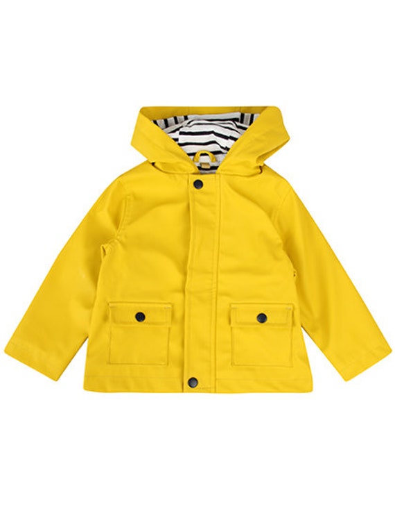 Ebb and flow rain jacket, Friesian mink, yellow, lined blue and white stripes, baby rain jacket, Hamburg, Northern Germany, ebbe und flut®