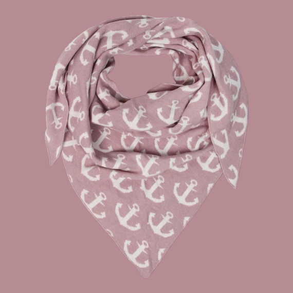 Ebb and Flow Triangle Scarf Anchor Wool/Cashmere Dusty Pink/White - Zwillingsherz