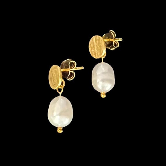 Ebb and Flow Pearl Earrings Baltic Sea - Silver gold-plated earrings with real pearls, bride, bridal jewelry, wedding, ebbe und flut®