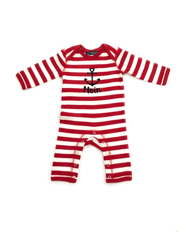 Baby Romper Anchor Moin red and white striped - Baby gift for birth, maritime baby romper from ebbe und flut®