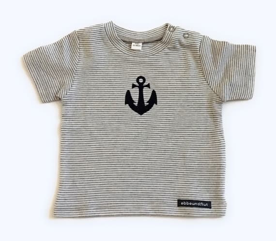 Maritimes baby-shirt anchor-grey/white Striped-fair & bio, Baby gift for birth, Babyshirt anchor, anchor love, shirt striped