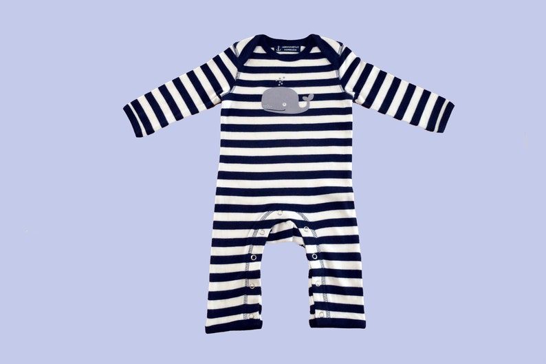 Ebb and flow maritime baby romper whale, baby gift for birth, baby romper whale, pajamas stripes, ebb and flow® image 2