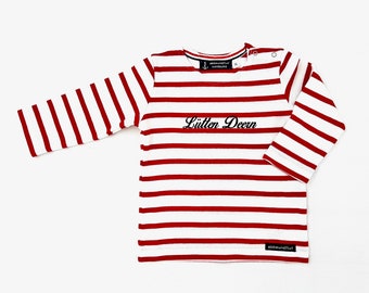 ebbe und flut® Baby Shirt Lütten Deern - weiß rot gestreift - maritimes Breton Shirt Lütten Deern, Baby Geschenk zur Geburt, ebbe und flut®