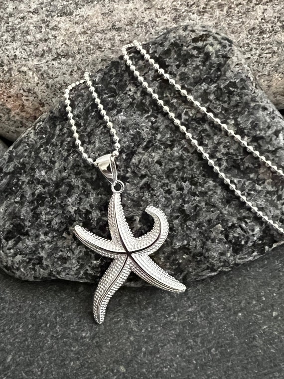 Necklace starfish silver - chain with pendant starfish size M made of 925 sterling silver ebb and flow