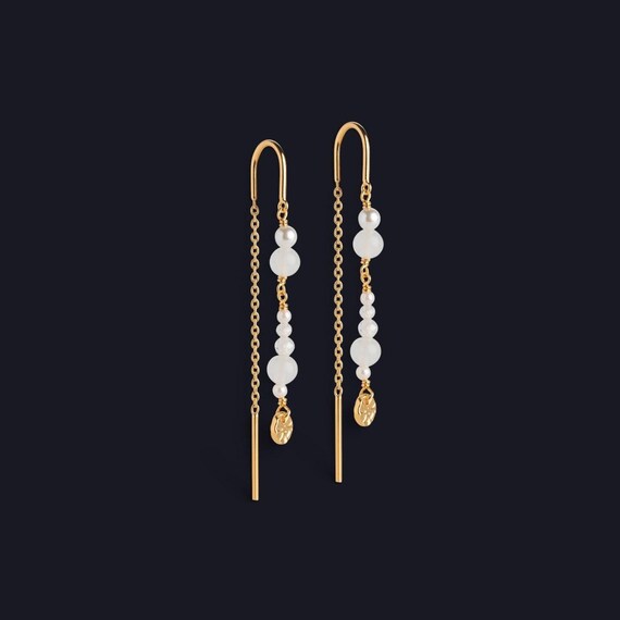 Ohrringe Sofia - Durchzieher-Ohrringe mit Perlen - elegante Ohrringe - 18k vergoldetes 925 Sterling Silber