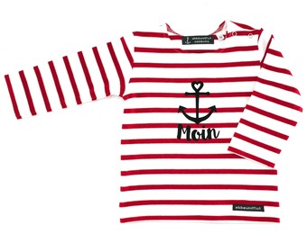 Ebbe und Flut Baby Shirt Moin weiß rot Breton Baby Shirt maritim mit Anker, Breton Shirt Baby Moin, Baby Geschenk zur Geburt, ebbe und flut®