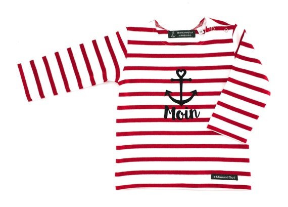 Ebb and Flow Baby Shirt Moin white red Breton Baby Shirt maritime with anchor, Breton Shirt Baby Moin, baby gift for birth, ebbe und flut®
