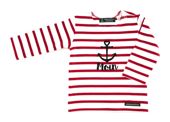 Ebb and Flow Baby Shirt Moin white red Breton Baby Shirt maritime with anchor, Breton Shirt Baby Moin, baby gift for birth, ebb and flow®