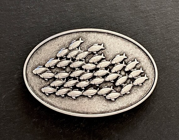 Ebb and flow belt buckle Swarm - school of fish - Maritime belt buckle Swarm for interchangeable belts with 4 cm width