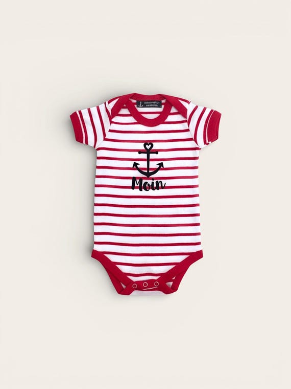 Ebb and Flow Baby Bodysuit Moin - white/red - nautical baby bodysuit Moin with anchor, ebbe und flut®