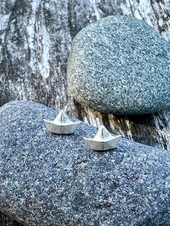 Ebb and flow earrings paper sailboat small silver-plated, mini paper boat earrings ship maritime from ebbe und flut®