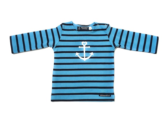Baby shirt anchor with heart aqua blue - Breton baby shirt maritime with anchor, Breton shirt baby, baby gift for birth, ebbe und flut®
