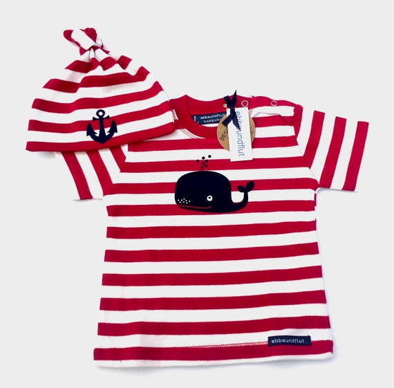Maritime Baby Set Whale - Fair Trade & Organic - Baby Hat Anchor, Baby Shirt Whale, Baby Gift for Birth, Ebb and Flow®