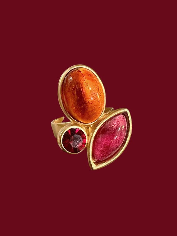 Ebb and Flow Statement Ring Baltic Gold Orange Fuchsia - elegant women's ring, handcrafted designer jewelry
