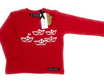 Long sleeve shirt "Paper boat" red white - Fair Trade & Organic - Shirt maritime Paperboats, baby gift for birth, low tide and tide®