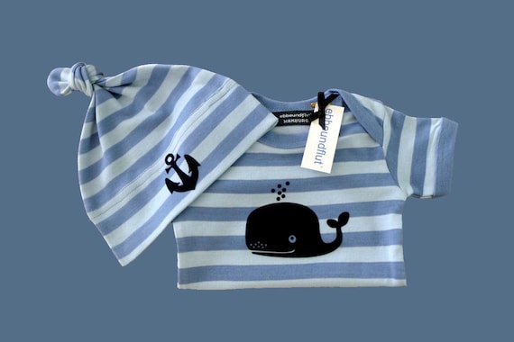 Maritime Baby Set Whale - Baby Body Whale, Baby Cap Anchor - Fair Trade & Organic - Baby Gift for Birth, Ebb and Flow®