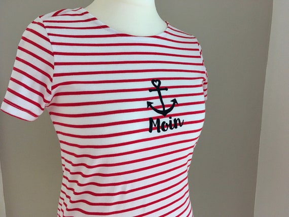 Ebb and Flow striped summer shirt Moin - red and white striped - Maritime women's shirt Moin with anchor - Slim Fit, ebbe und flut®