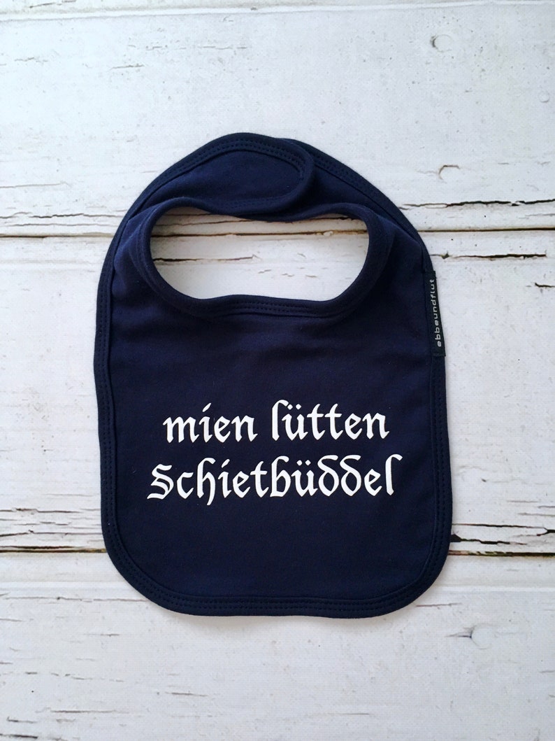 Ebbe und Flut Baby Lätzchen mien lütten Schietbüddel Fair Trade & Organic maritimes Lätzchen, Baby Geschenk zur Geburt, ebbe und flut® Bild 2