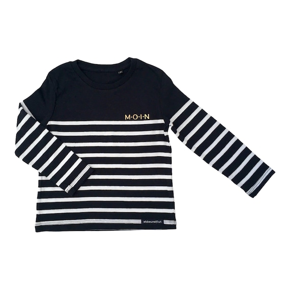 Ebbe und Flut Kids Shirt Moin - dark blue white stripes - Maritime children's longsleeve Moin ebbe und flut®