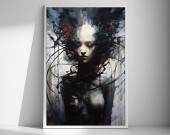 Mechanical Muse | Large Abstract Canvas Painting | Dark Art 100% Hand Painted by Canadian Artist | Acrylic on Unstretched/Rolled Canvas